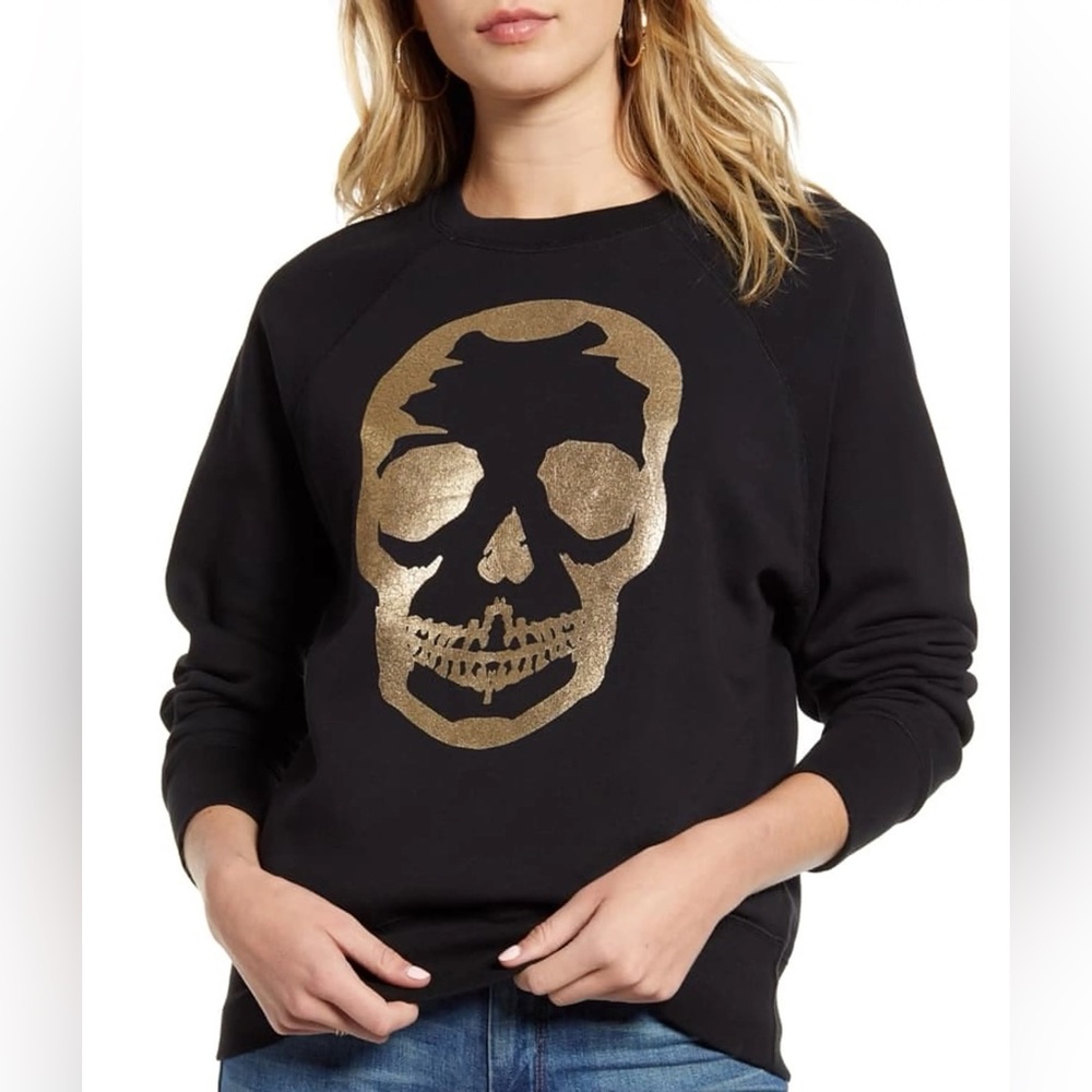 Zadig & Voltaire Black Sweatshirt Gold Foil Skull Medium